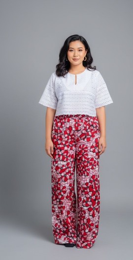 Elegant White and Red Floral Outfit