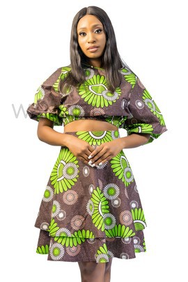 African Print Crop Top &amp; Double Flare Skirt, Ankara 2piece Skirt Set, Wax print Clothing for Women