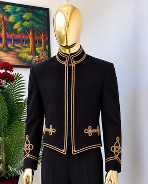 Costume OKXEEL noir à col mandarin bordé d’or