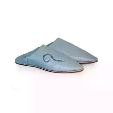 Handmade blue original leather slippers for men