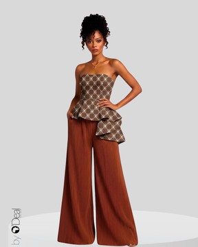 Ensemble pantalon soie plissé et son top bustier