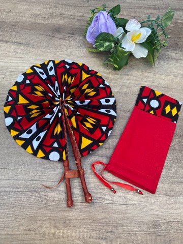 Magnificent wax &amp; leather Fan in its “Afrika” pouch