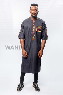 Blue Tunic with Ankara Detailing, Mens Tunic, Mens Shirt, Mens Top