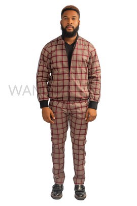 Tartan Plaid Bomber Jacket and Pants with Side Tapping Accents