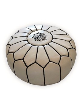 Pouf en vrai cuir naturel avec couture Noir