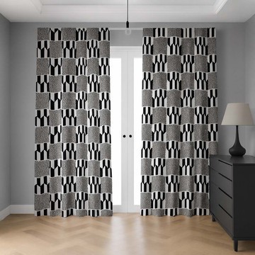 Kente Print White and Black Blackout Curtains (Two-Piece) LARGER SIZES AVAILABLE
