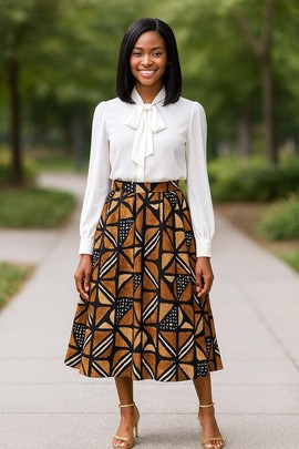 Afrocentric Skirt Flared | Bogolan Print | Midi Length