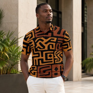 Kuba Geometric Print Men's Heavyweight Polyester Polo Shirt | Kuba Fashion