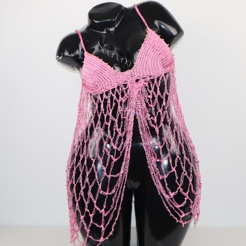 Lingerie tricotée et perlée à la main ,Robe de nuit , lingerie artisanale, ensemble lingerie tricoté