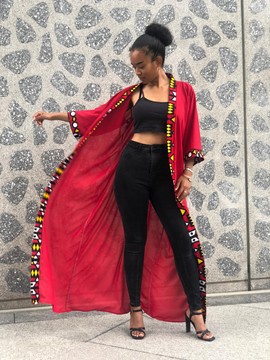 Fluid kimono Bogolan print