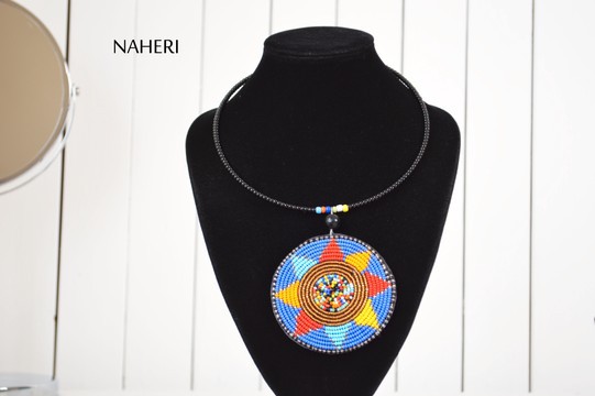 African maasai beaded pendant necklace |  Tribal adjustable neck jewelry