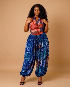 Ensemble haut à col bénitier et pantalon sarouel à cordon de serrage en batik tie-dye