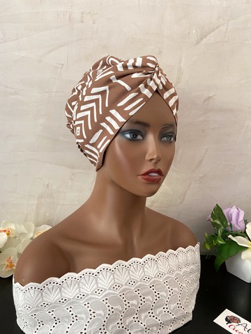 Beautiful "bogolan" wax / satin turban wrap hat