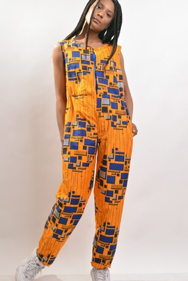 Orange Ankara Cami Style Sleeveless Jumpsuit with Side Pockets