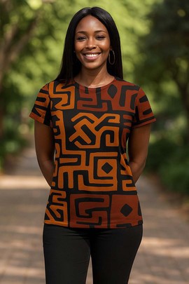 T-shirt pour femme à imprimé Kuba ethnique afrocentrique