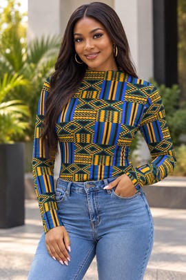 Tribal Kente Women's Mesh Long Sleeve T-Shirt | Kente Fashion | Bynelo