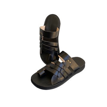 Sandale en cuir véritable Noir fait main mode homme