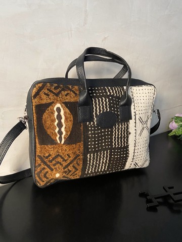 Leather &amp; genuine bogolan laptop bag