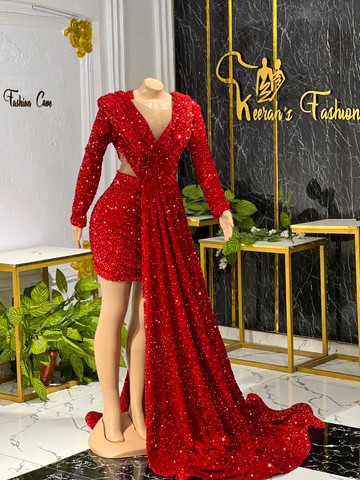 Sexy Midi Sequin dresses , shimmery evening gown,African wedding dress