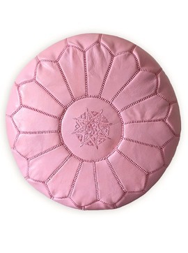 Pouffe in real pink natural leather for living room