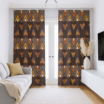 Stripe Mudcloth Blackout Curtains Brown (Two-Piece) LARGER SIZES AVAILABLE