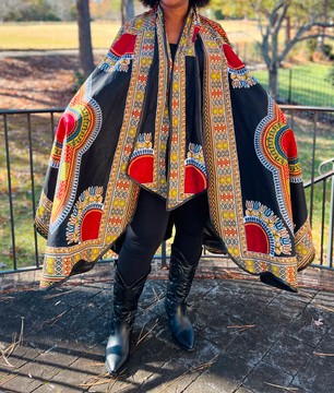Cape surdimensionnée à volants multicolores Dashiki noir imprimé africain Ankara