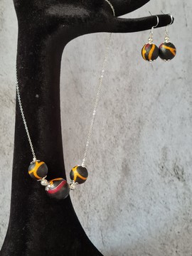 OBA 1 TOGUH necklace in WAX fabric-loincloth beads and 925 silver