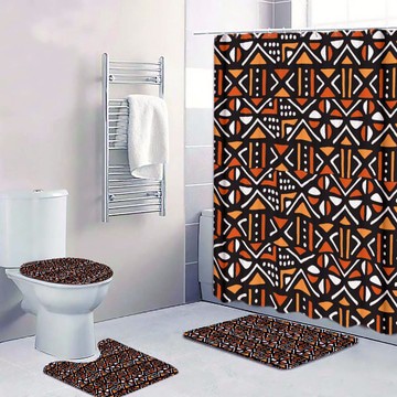 (4 Piece) - Colourful Tribal Bathroom Set Mud Cloth Print (MORE SIZES AVAILABLE)