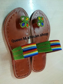 African Maasai Women Black leather beaded sandals