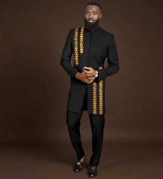 Empereur noir — Ensemble de costume africain brodé pour homme (veste et pantalon)