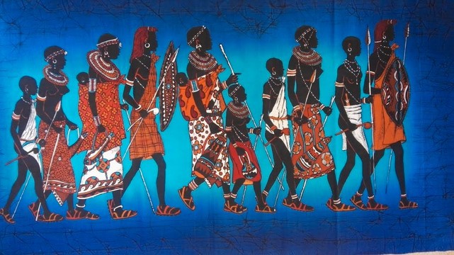 Tenture murale batik masaï authentique – décoration africaine faite à la main, batik de la migration masaï