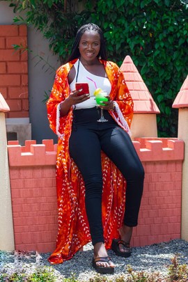 LONG PRINTED SILK KIMONO WITH FRINGES