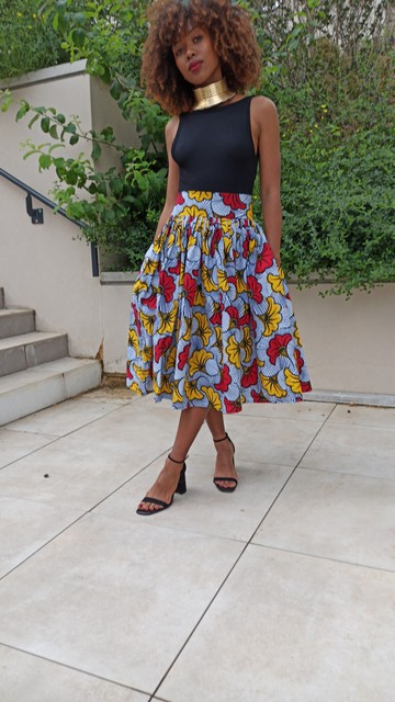 high waist skirt in wax fabric flowers wedding