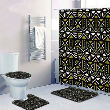 (4 Piece) - African Tribal Bathroom Set Mudcloth Style Green (MORE SIZES AVAILABLE)