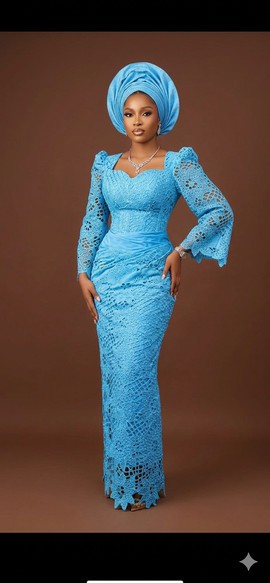 Refined Sky Blue Corset-Style Lace Gown