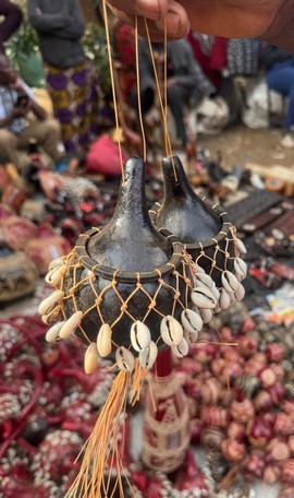 2 Cowrie Shell Gourd Rattle, African Mini Calabash Shaker, Handmade Tribal Shekere Percussion Decor