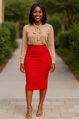 Red Pencil Skirt Midi | Cotton Crepe | Timeless Style