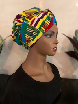 Beautiful “Kente” wax &amp; satin wrap turban