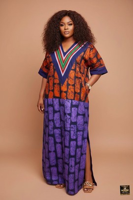 Tito Orange and Purple Block Print Kaftan
