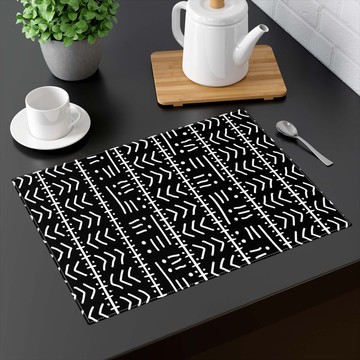 (TWO PIECES) Tabletop Placemat African Mudcloth Print Black(MORE SIZES AVAILABLE)