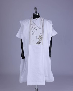 A White, smoke &amp; gin gang embroidery details agbada, 3/4 sleeve kaftan