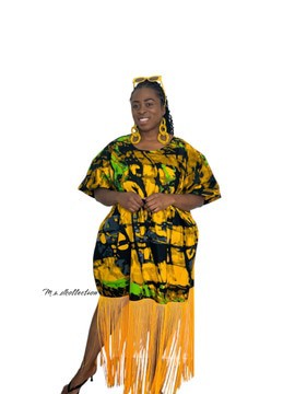 Bola Ankara Fringe Midi Dress | Yellow African Print