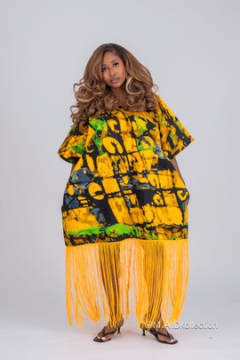 Bola Ankara Fringe Midi Dress | Yellow African Print