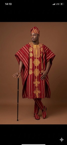 Deep Burgundy Striped Agbada Ensemble