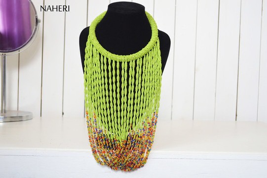 African beaded infinity necklace | Twisted design green tribal neck piece | Gift for her