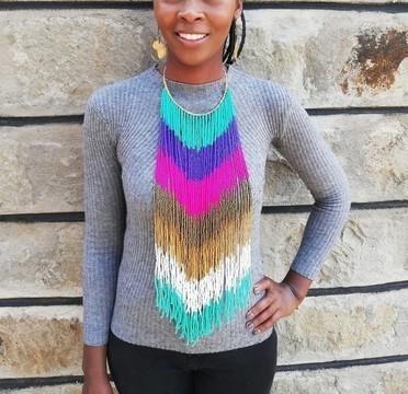 African necklace, Beaded fringe necklace, One size fits all, Christmas gift for her