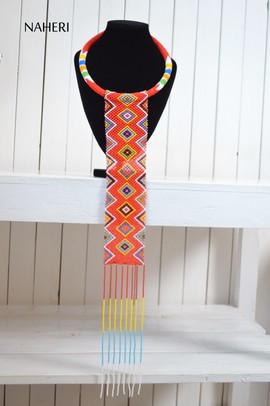 African Maasai Beaded Necklace | Zulu Beaded Red  Necklace | Tiered &amp; Tribal