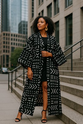 kimono long en wax africain bogolan