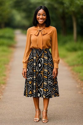 African Skirt Style Mudcloth Print | Midi Length Flared