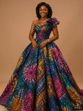 Luxury Adire One-Shoulder Sweetheart Maxi Ballgown for Wedding receptions|Red carpet events  etc